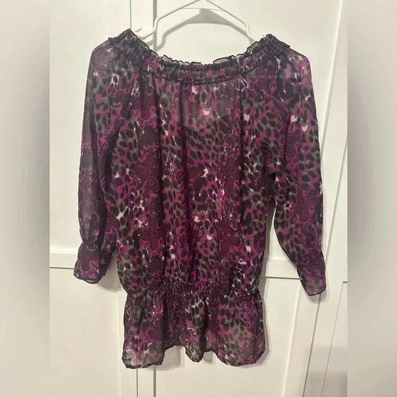 Apostrophe Purple Patterned Scrunch Waist Blouse Mediumm - Picture 3 of 3